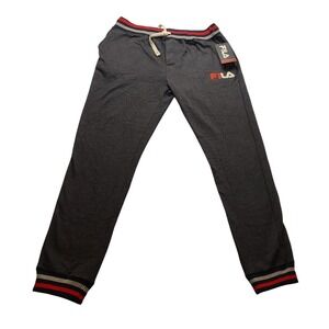 Fila Men's Sleepwear Pant Jogger L Charcoal‎ Heather Grey Red Stripe Side pocket